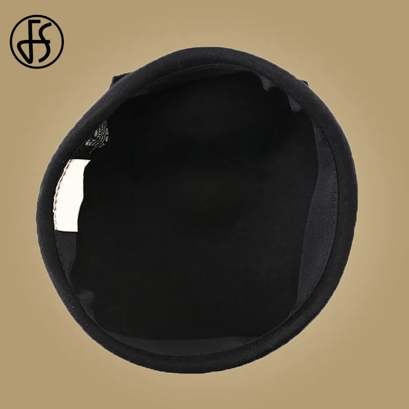 FS 100% Wool Felt Black Pillbox Hats Fascinator For Women