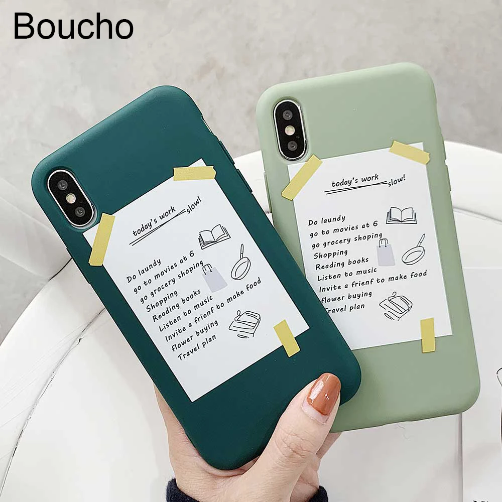 

Boucho Soft Matte Case For iphone XR XS MAX X 8 7 6 6s plus Fashion Phone Case For iphone 7plus Sticky Note Paper Pattern Cover