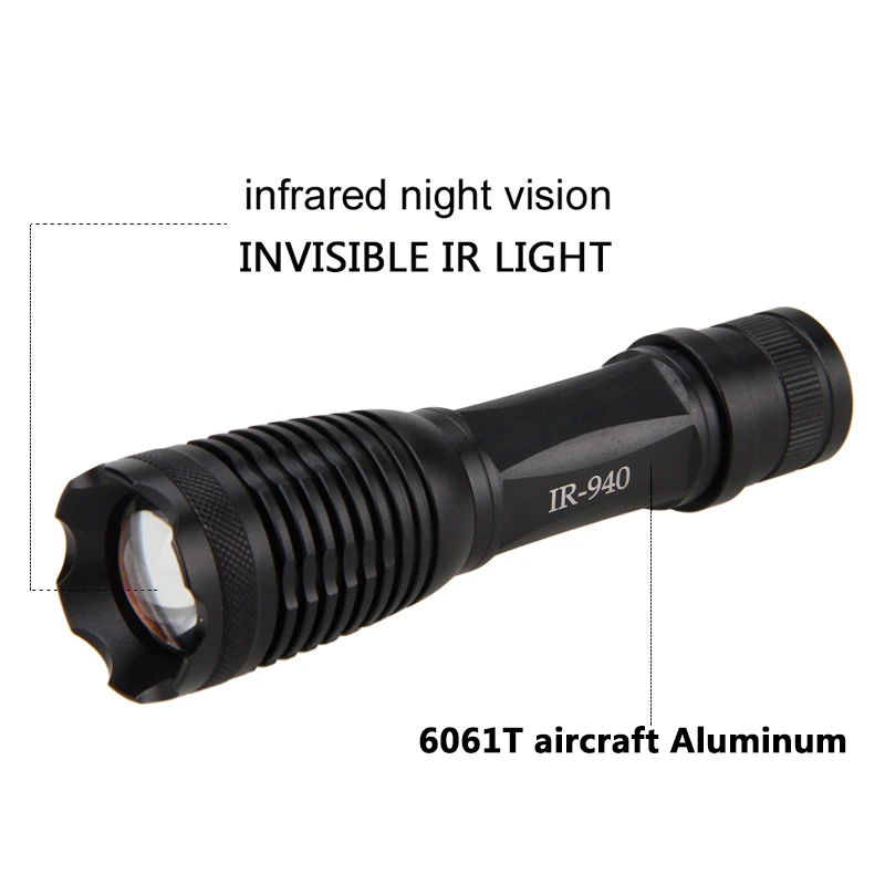 Zoomable Focus 10 Вт 940 нм светодиодный инфракрасный Излучение ИК лампа ночного видения фонарик используется с устройством ночного видения 18650 батарея
