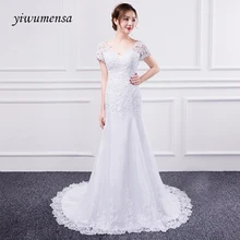 yiwumensa Short sleeves lace mermaid Wedding Dresses 2017 Beads Applique wedding dress Bridal Gowns trouwjurk Robe De Mariage