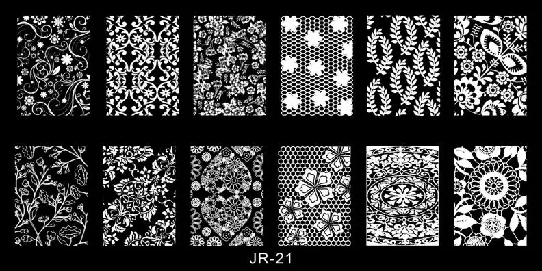 Новинка, штамповка, сделай сам, для стемпинга ногтей, пластинка, кружево, цветок/волнистый прямоугольник, переводная пластина для ногтей, 3D узор, трафареты, 30 стилей, JR01-30