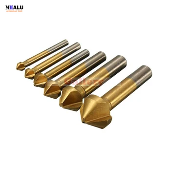 

6 Pcs 90 Degree 3 Flute Hss Titanium Coated Chamfer Chamfering End Mill Cutter Drill Bit Set Forstner Drill Bit Drill Bit