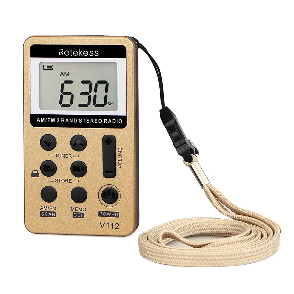 

Retekess V-112 New AM/FM Stereo Radio Portable Digital Tuning Radio Mini Receiver Outdoor Radio w/ Earphone Lanyard Rechargeable