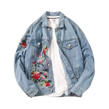 

China Style Classic Flower Embroidery Denim Jacket Men's Clothing Spring and Autumn Leisure Youth Coats Student Outerwear