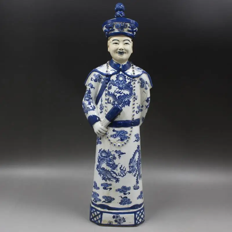 Античная QingDynasty Фарфор Статуя, синий и белый император Скульптура#3, резные корабли, украшения, коллекция и украшения