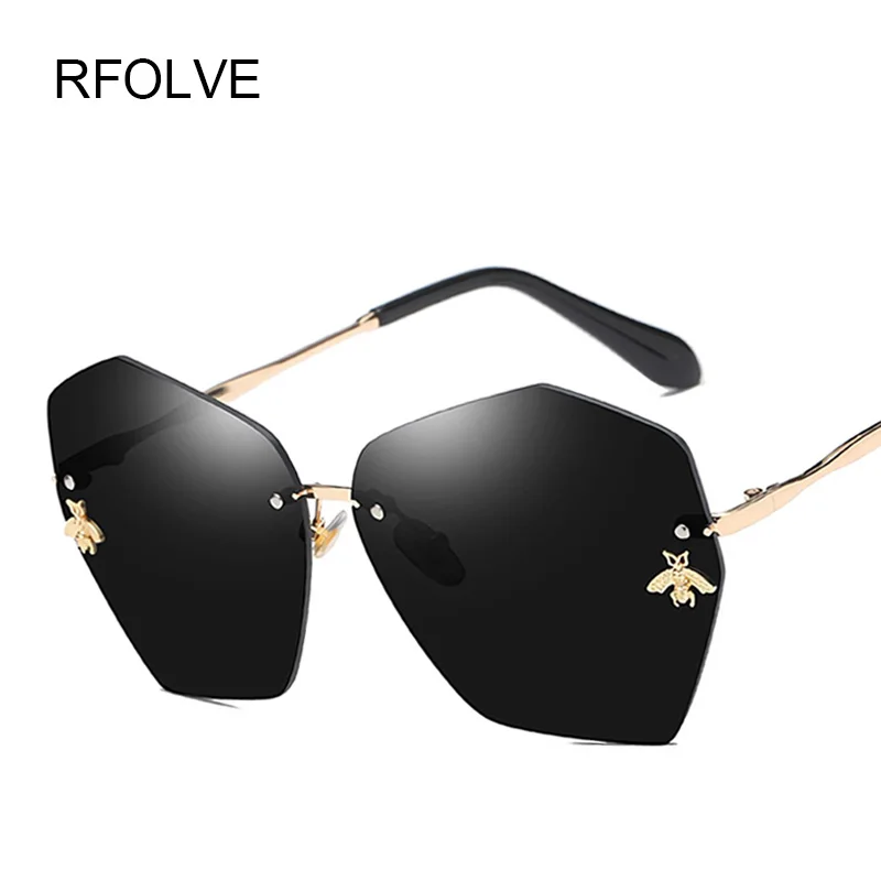 RFOLVE Retro Rimless Sunglasses Women Brand Square Alloy Eyewear Frame Vintage Sun Glasses For