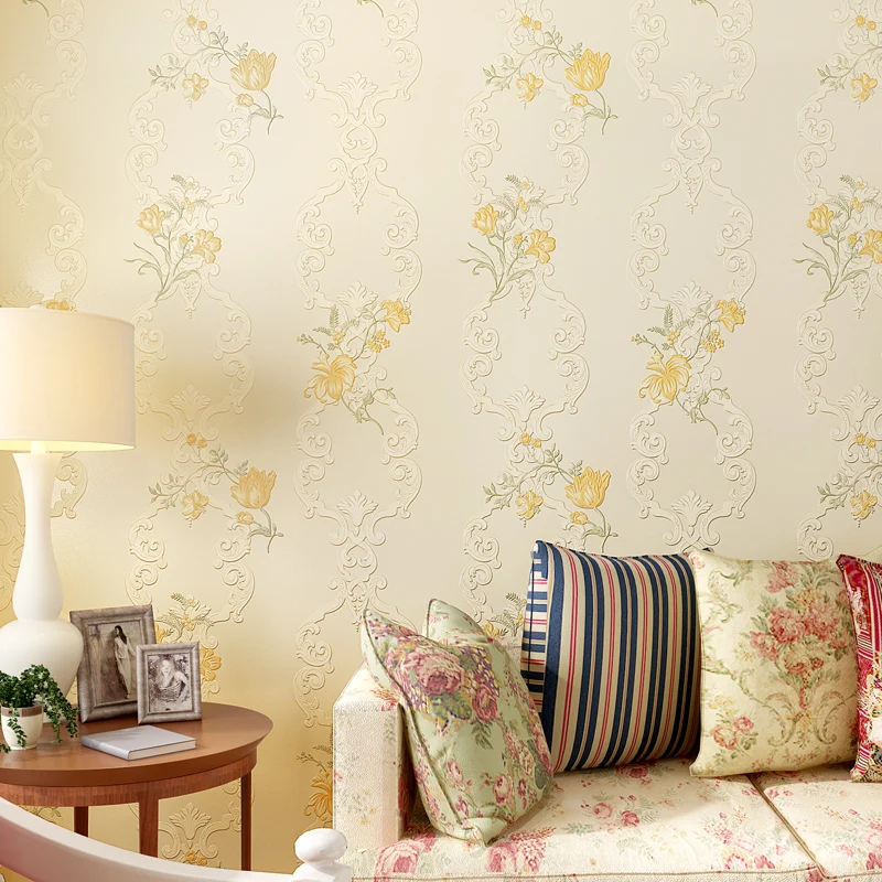 

New non-woven coining wall roll paper European romantic rural flower 3d wallpaper bedroom sitting room TV setting wall