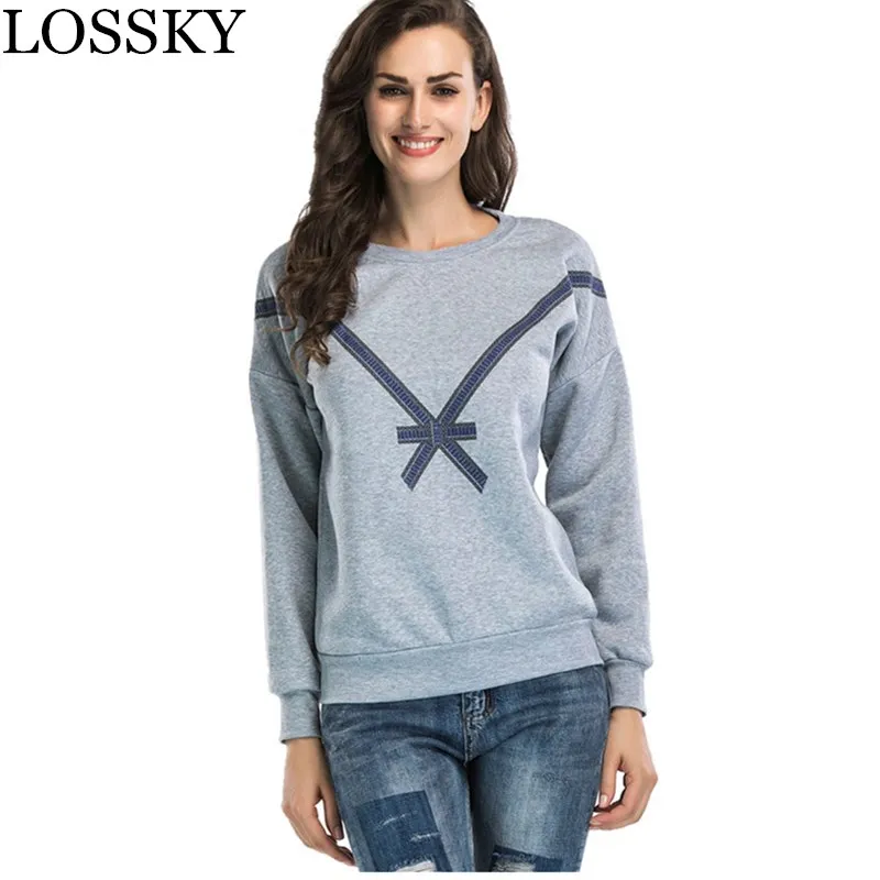 

LOSSKY Women Casual Autumn Casual Hoodies Round Neck Long Sleeve Sweatershirt Pink Gray Female Fall Hoody Clothing Clothing 2019