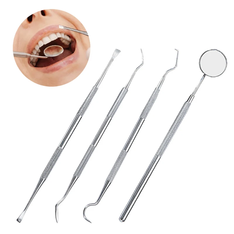 4 шт. зубной скалер стоматологический зеркальный Зонд из нержавеющей стали с противоскользящей ручкой стоматологический инструмент Система профессионального отбеливания зубов комплект