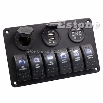 

New 6 Gang LED Rocker Switch Panel Circuit Breakers Charger 12V 24V for Boat Marine