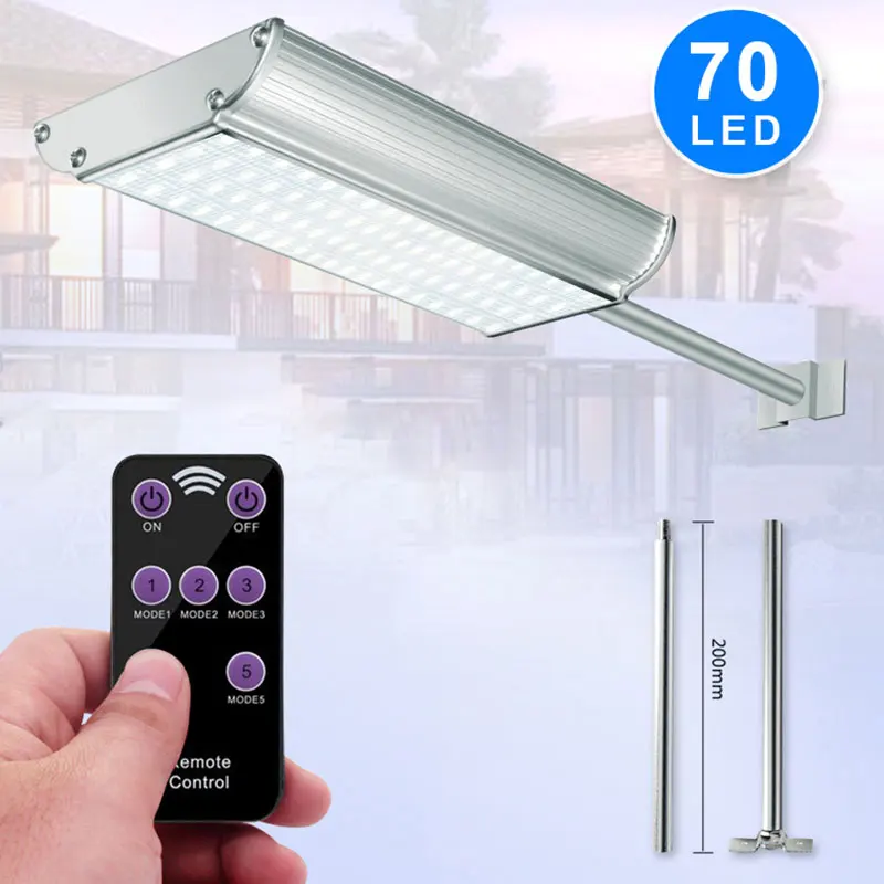 

70LED Radar Sensor Solar Light Motion Sensor Outdoor Street Light With 5 Modes Remote Controller Waterproof IP65 For Garden @