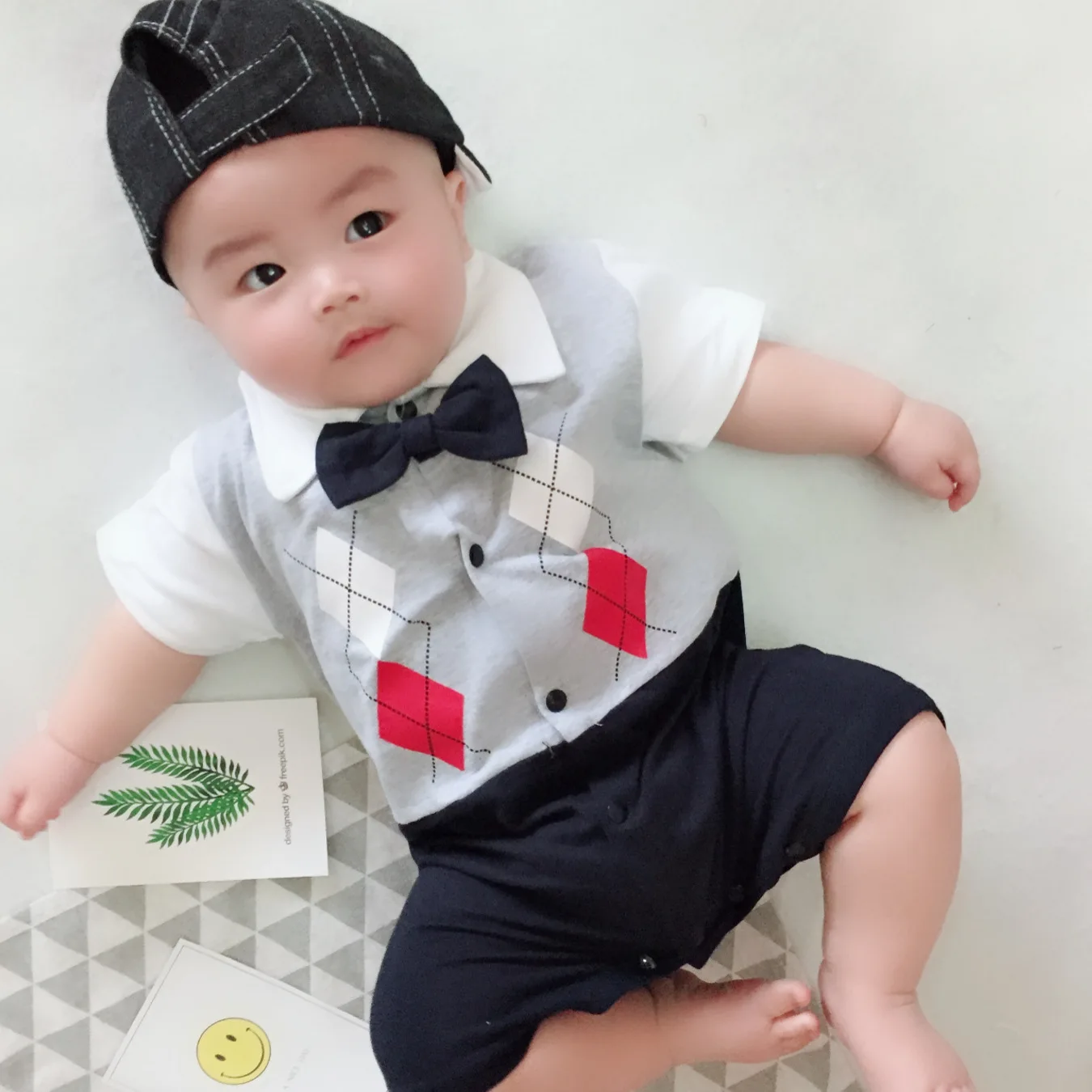 

Baby Overalls 2018 Moustache Gentleman Boy Short Sleeves Bowknot Tie Romper Summer Baby Clothing Bodie For Babies Tiny Cottons