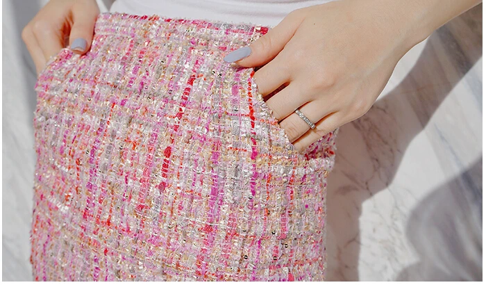 Новые осенние простое, маленькое, новое Стиль блестками юбка карандаш высокого поясная сумка юбка, подходит ко всему, мини-юбка