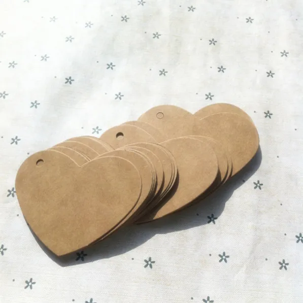 

100pcs Brown Kraft Paper Tags Heart Shaped Blank Language Card DIY Wedding Decoration Favors and gifts
