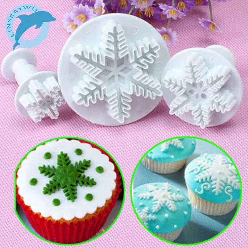 

LINSBAYWU 3pcs/lot Snowflake Mould Fondant Cake Decorating Sugar craft Cutter Plunger Mold
