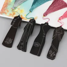 1pcs Classical cheongsam purple sand inlaid silver silk classical Chinese style tassel wooden gift literary bookmarks gift box