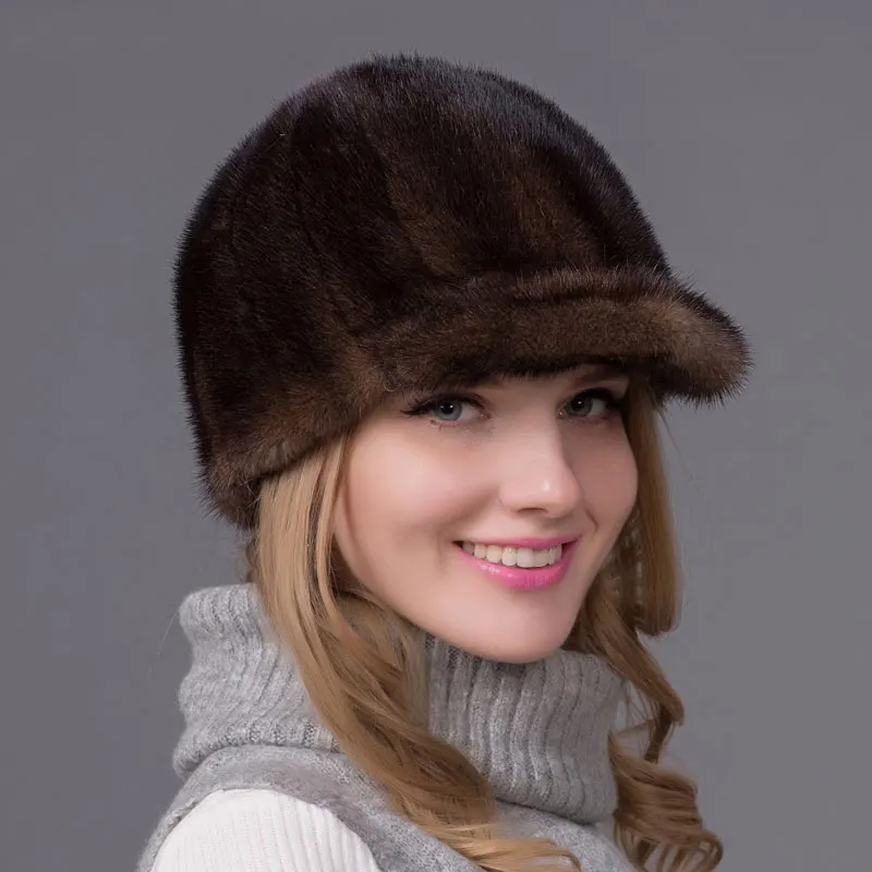 Натуральная зимняя норковая меховая шапка, женская одежда, меховой головной убор, теплая Модная шапка, головные уборы, шапки в русском стиле, шапка с норковым мехом, PD-01 - Цвет: H