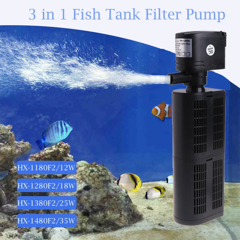 3 в 1 аквариум фильтр Водяной насос высокого давления воздушный насос Увеличение аквариума внутренний фильтр насоса 12/18/25/35W