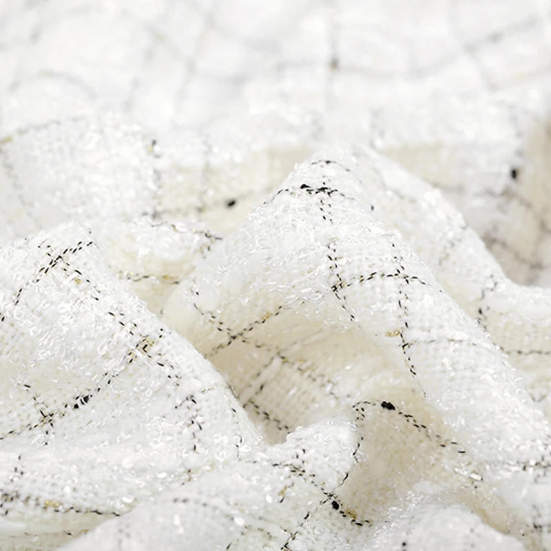 

150CM Wide 380G/M White Soft Knitted Tweed Acrylic Polyester Fabric for Autumn Spring Dress Jacket DE992