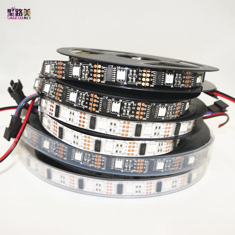 5m/roll DC5V WS2801 Color 12mm 5050 RGB LED Strip Addressable 32LED/M Arduino development ambilight TV white or black PCB