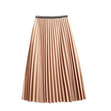 Осенние Новые Ретро плиссированные юбки по колено женские длинные секции Уайлд Высокая талия большие положить слово длинные юбки