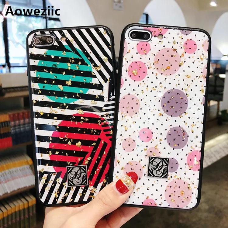 

Aoweziic European style wave gold foil for iphoneXs max soft plastic XR mobile phone case i7 8plus female lanyard cover 6s