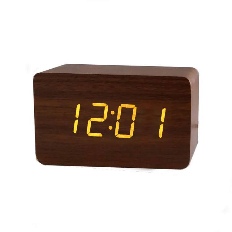 Mrosaa многофункциональный деревянный светодиодный цифровой будильник Температура повтора настольные часы современное время Управление звуками Современные часы - Цвет: Brown-Orange