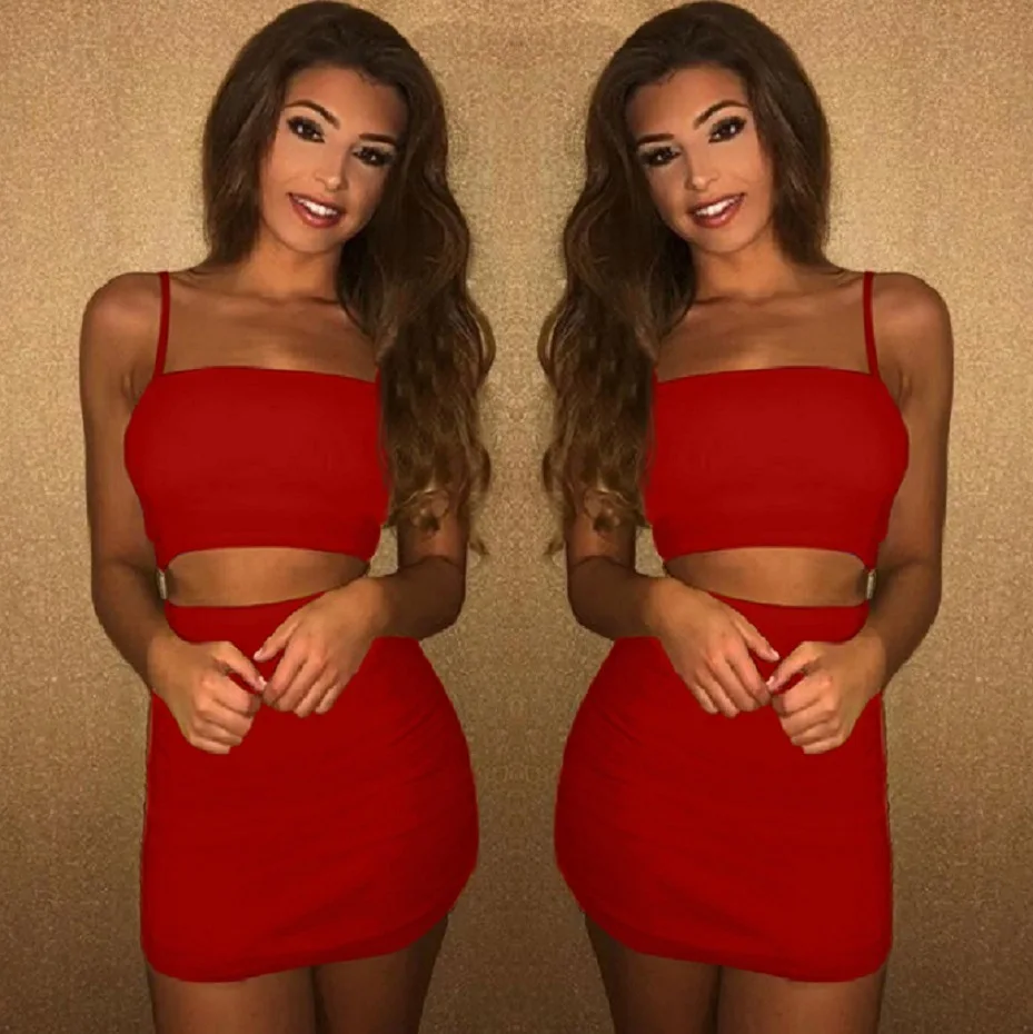 Sexy Women Two Piece Set Summer Sexy Solid Set Crop Top and Skirts Women Clothes Solid Waist Bodycon Suit conjuntos de mujer