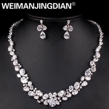 WEIMANJINGDIAN брендовый блестящий прозрачный или голубой кубический цирконий CZ Кристалл ожерелье и серьги свадебный набор для женщин или подружки невесты