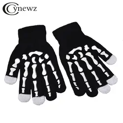 Вязаные перчатки Сенсорный экран Guantes Творческий флуоресценции Скелет Качественные теплые черные перчатки Для мужчин Для женщин варежки