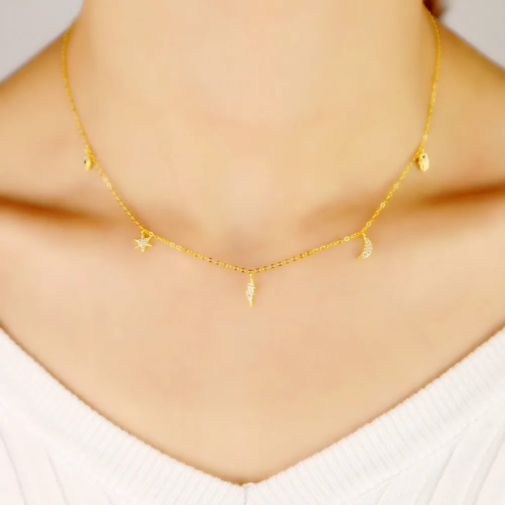 

Latest pure 925 sterling silver cz mirco paved eye mini sun light moon hand charm pendant necklace gold color women wedding gift