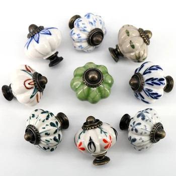 1x Vintage Pumpkin Ceramic Door Knob Cabinet Wardrobe Drawer Kitchen Cupboard Handle furniture knobs pulls 33mm