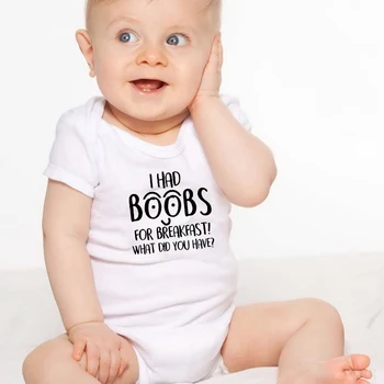

Cute Baby Bodysuits Summer Children Clothes I Had Boobs for Breakfast Letters Print Infant Jumpsuits Kids Outfits0-24Months