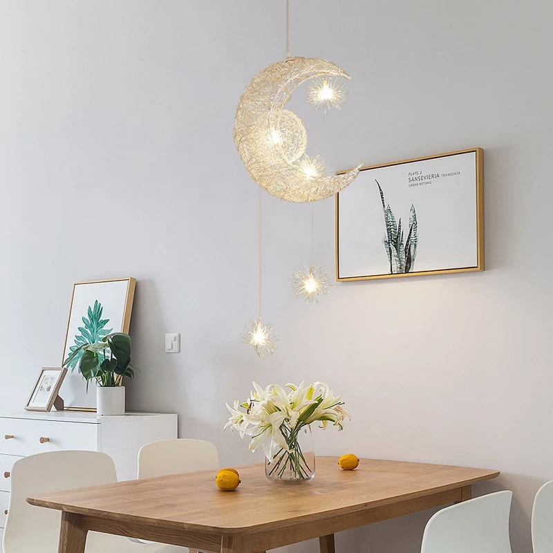 Modern Moon Star Pendant Light Christmas Decorations Creative Personality Children Bedroom Aluminum for Home Fixture Lighting (3)