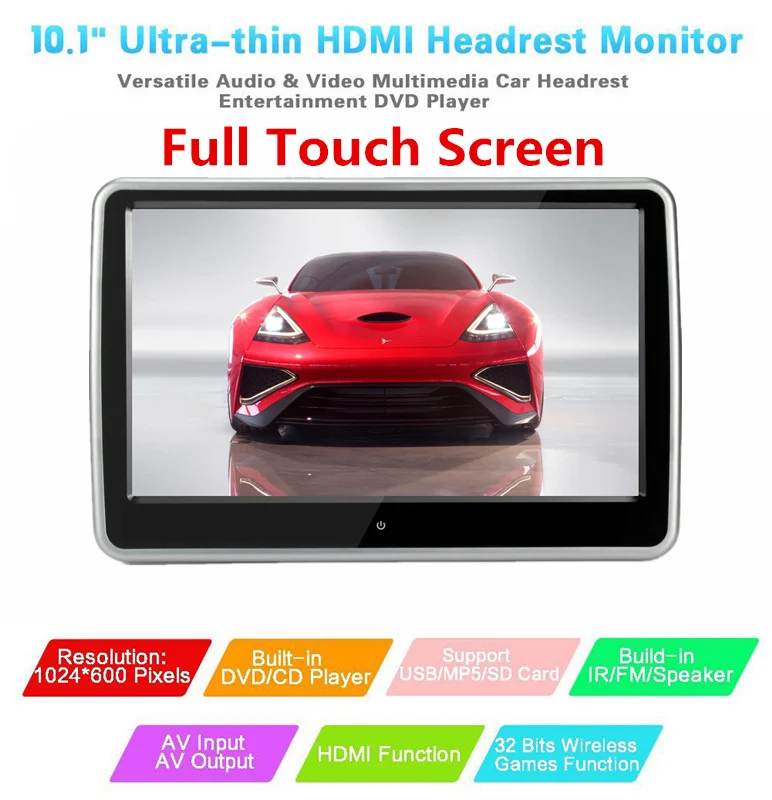 

10.1 inches Car Headrest DVD PlayerBuilt-in Hitachi Lens USB SD HDMI Port TFT LCD Screen Touch Button Support Wireless Headphone