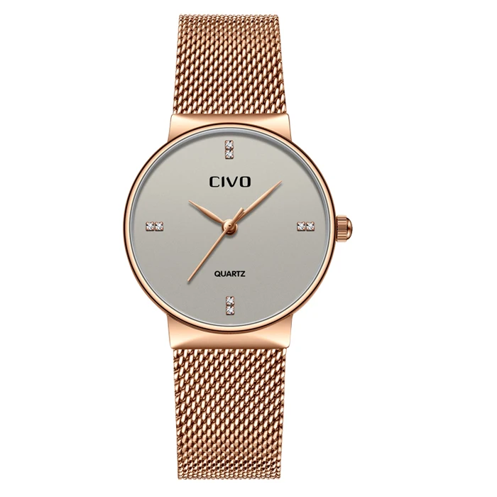 CIVO женские часы водонепроницаемые тонкие синие стальные сетчатые минималистичные кварцевые наручные часы женские роскошные повседневные часы Montre Femme - Цвет: mesh gold diamond