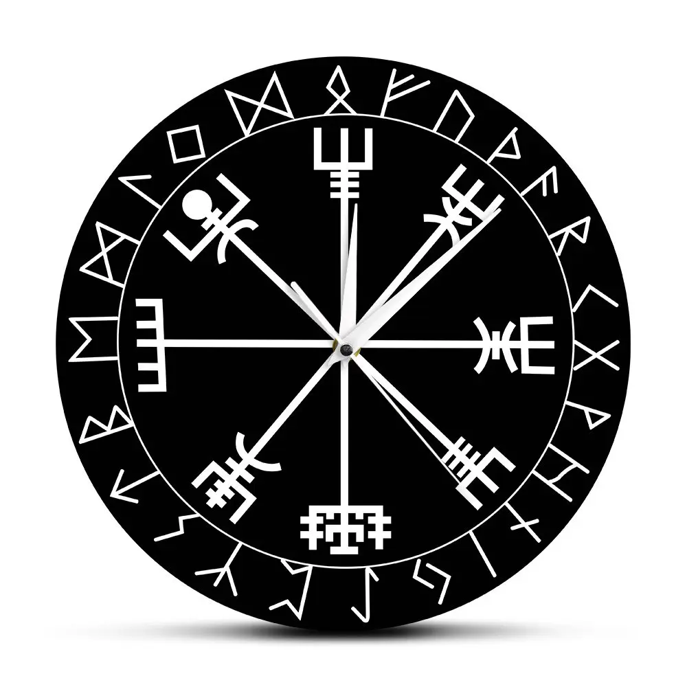 Vegvisir рунный круг Викинг норвежский мифологический настенные часы Viking Pagan Asatru Рунический компас настенные часы домашний декор