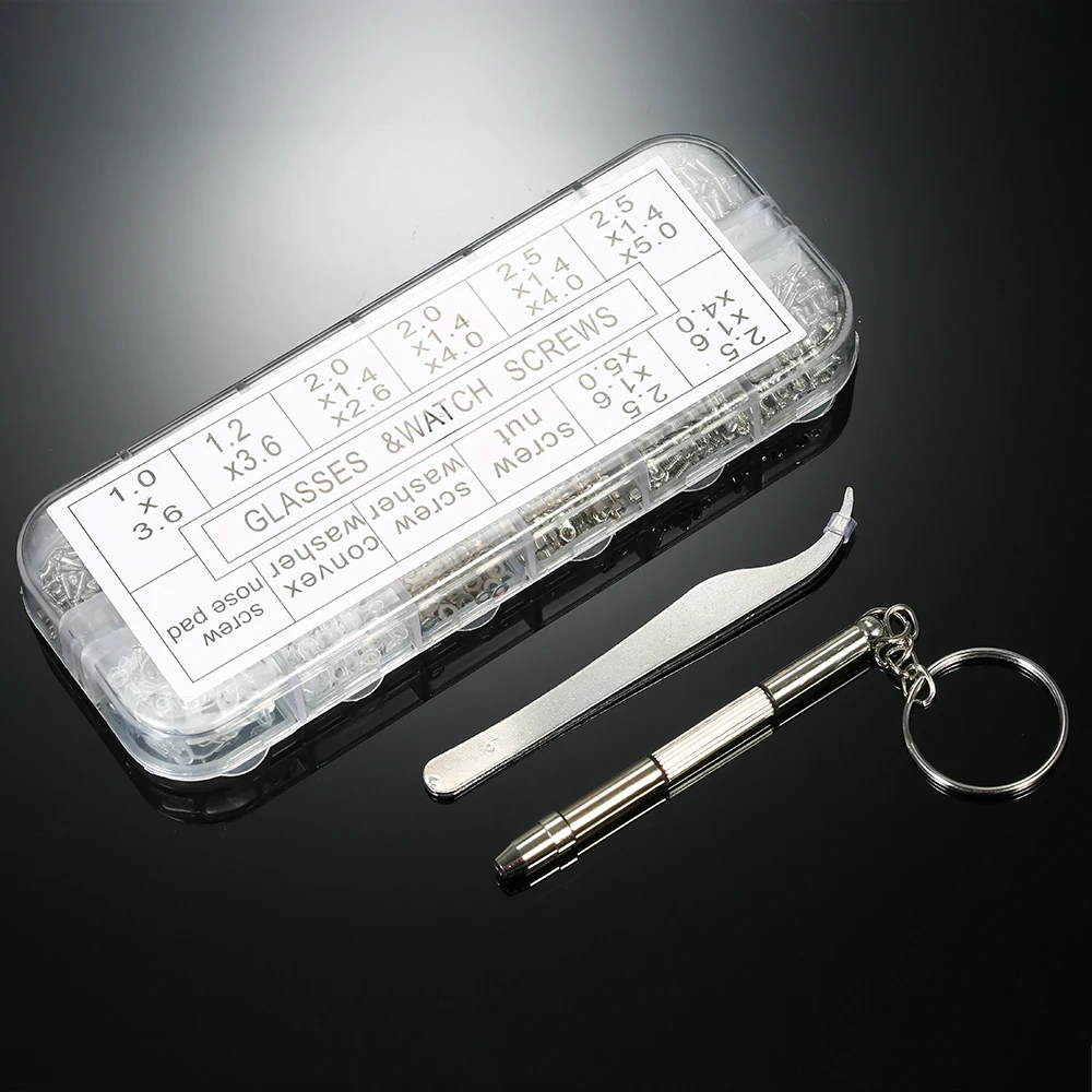 1100pcs Micro Screws Nuts Washers Assortment Eyeglass Repair Kit with