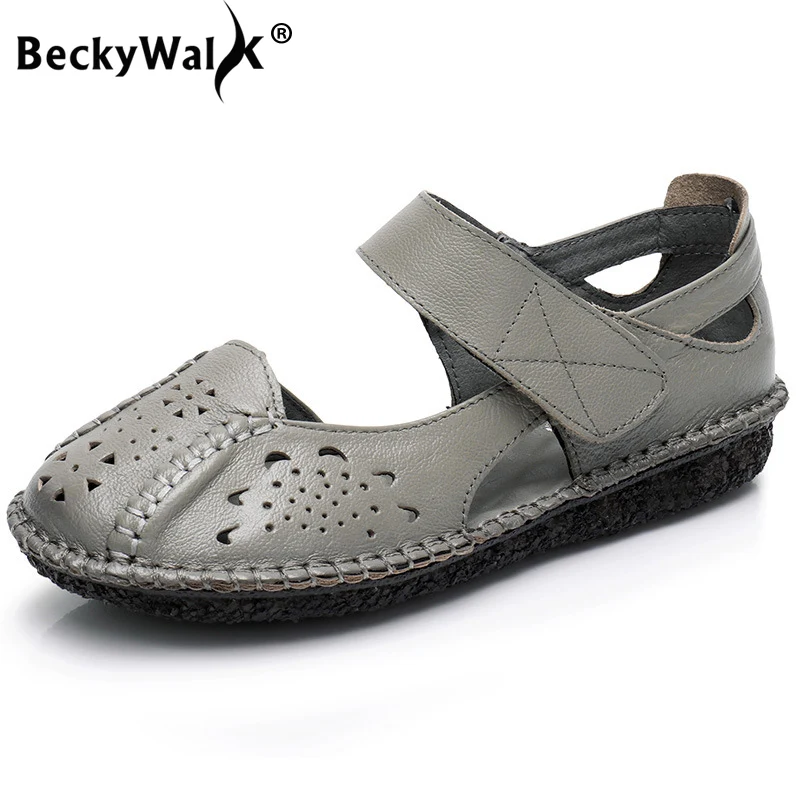 Летние туфли с закрытым носком BeckyWalk женские сандалии из натуральной кожи