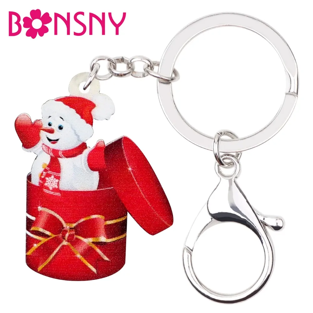 Bonsny акриловые рождественские подарки с изображением снеговика брелки кольцо