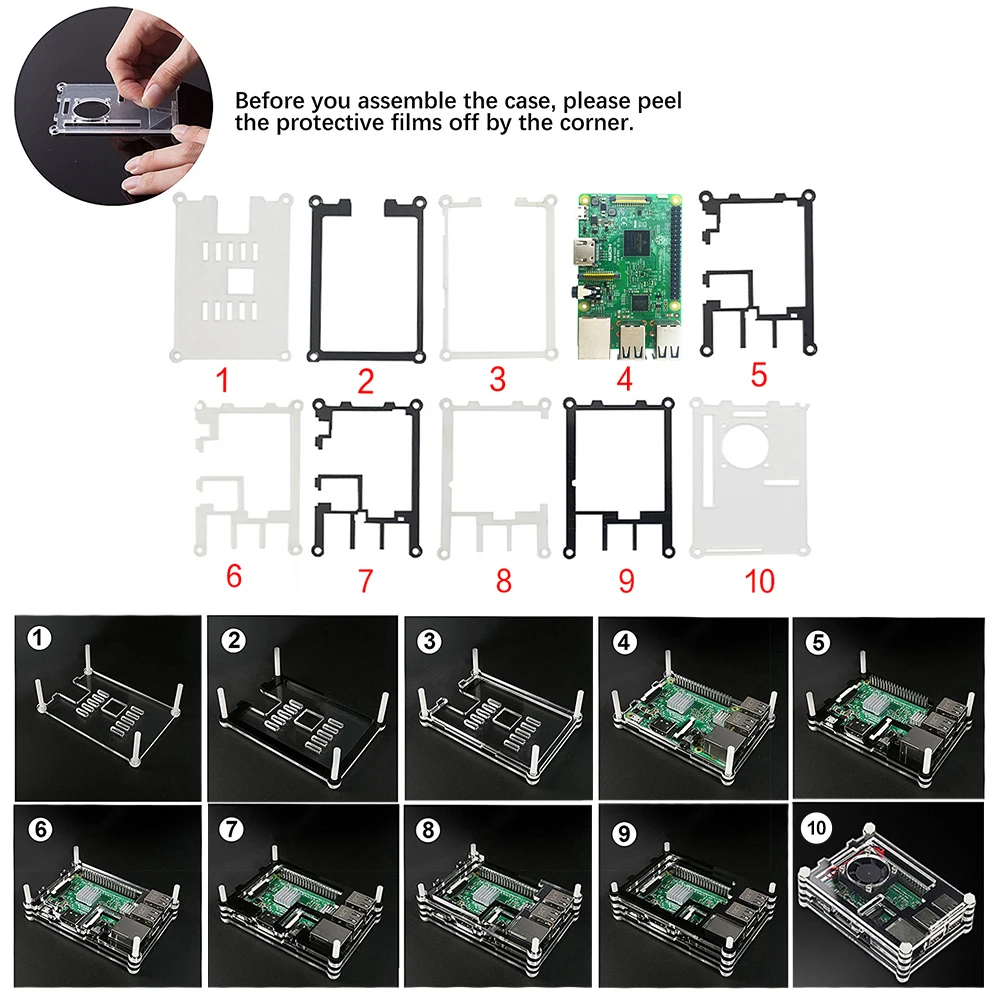 Raspberry Pi 9 слоев Acry для Raspberry Pi 3 Raspberry Pi 2 B Raspberry Pi 3 B+ черный красный нарезанный 9 слоев s Чехол коробка+ вентилятор охлаждения