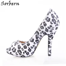 Sorbern Black And White Leopard Peep Toe Platform High Heel Pump Shoes Women Slip On Diy Red Bottom Pumps Ladies Shoes Custom