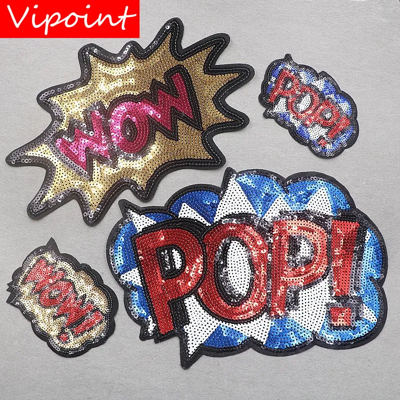 

VIPOINT embroidery Sequins big wow patches pop patches badges applique patches for clothing XW-100