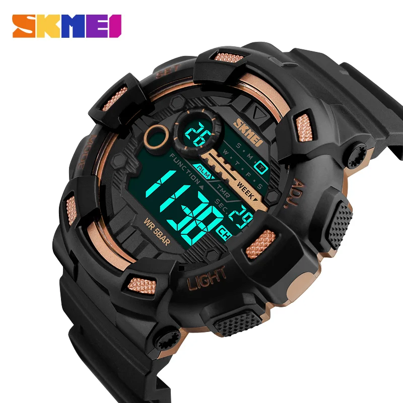 SKMEI Мужчины цифровые наручные часы LED Дисплей несколько часового пояса 50 м