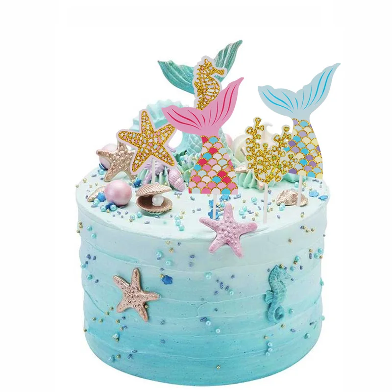 Glitter Cake Topper Little Mermaid Underwater Decor Mermaid Cake Topper First Birthday Under The Sea Party Decor Cake Sign