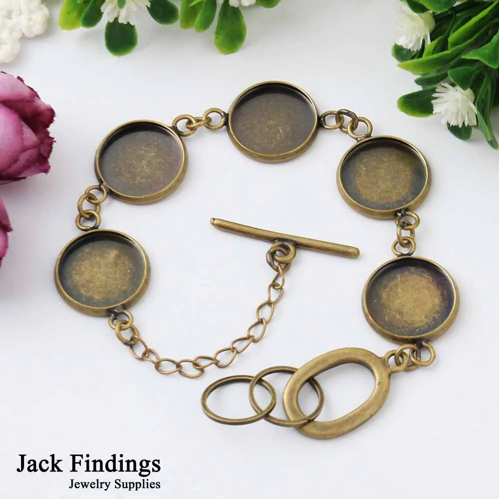 Fit 14mm Cabochons Bracelet Handmade Bronze Plated Bangle Settings