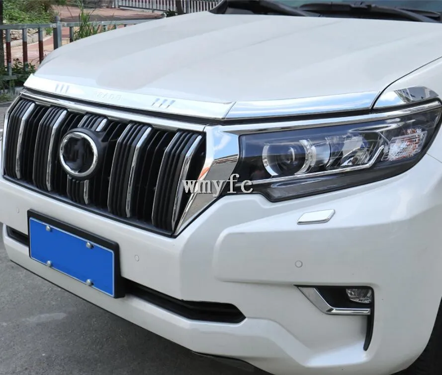 

For TOYOTA LAND CRUISER PRADO 150 FJ150 2018 2019 ABS Chrome Front Bumper Grille Hood Engine+ Headlight Light Cover Trims
