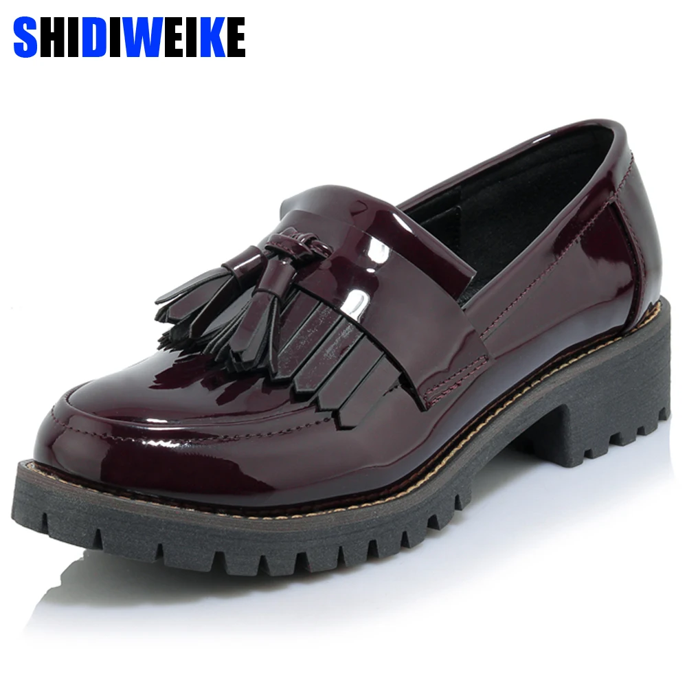 

2019 Spring Summer Wind Fashion Women Loafers Patent Leather Brogues Shoes Woman Fringe Oxford Shoes Flat Platform Shoes n597
