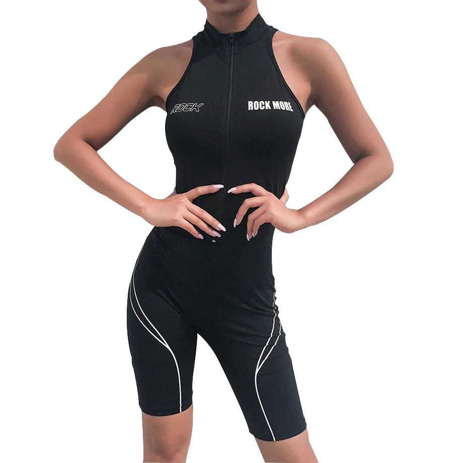 

Rurouisbeir jumpsuits for women 2019 fitness women overalls for women's zipper turtleneck bodysuit sleeveless summer jumpsuit