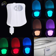 Luz Nocturna inteligente para baño, luz LED de movimiento del cuerpo, lámpara con Sensor de encendido/apagado para asiento, 8 colores, luces PIR, iluminación led de decoración